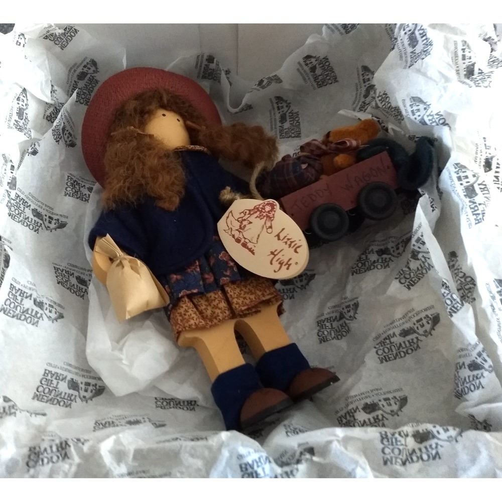 Lizzie High Wooden Doll Lindsey Valentine Teddy Bear Wagon Vtg Gift Box‎ NWT NEW